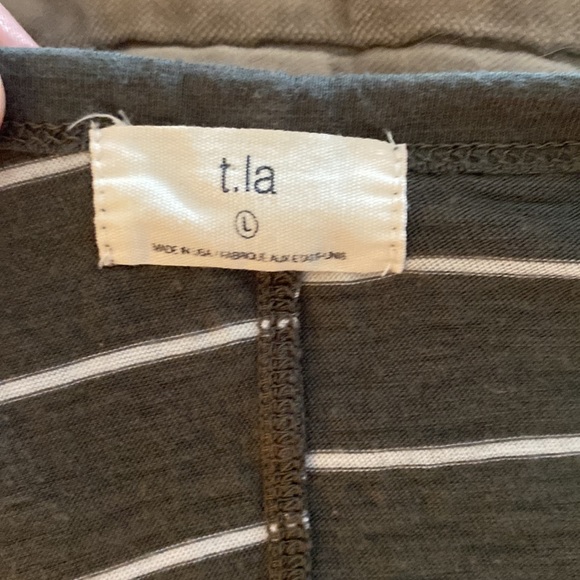 Anthro T.la Stripped Cuffed Sleeve V Neck Pocket Tee - Picture 2 of 4